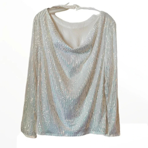 NWT Women’s Sequined Long Sleeve Scoop Neck Blouse - Picture 7 of 8